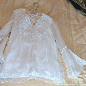 White Lace & Silk Boho Blouse